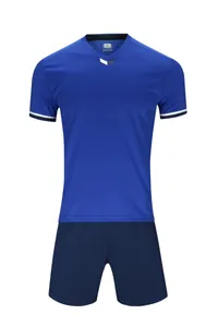 Ensemble de football bleu royal pour adultes avec maillot à col en V et short bleu marine