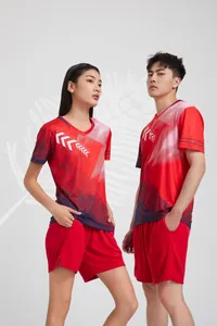 Professional red quick-dry sports jersey and shorts set for badminton and tennis
