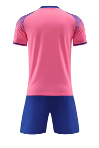 Back view of pink and blue soccer training uniform set for team sports and exercise