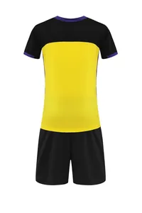 Full view of yellow and black quick-dry sports jersey and shorts set detail shot