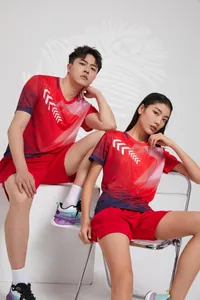 Detailed shot of professional red sports uniform set for badminton and volleyball