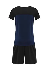 Back view of navy blue and black quick-dry volleyball jersey and shorts set