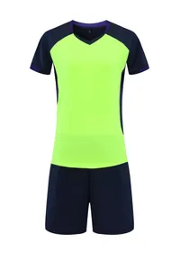 Front view of neon green and navy blue quick-dry volleyball sports uniform set