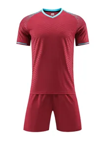 Professional maroon soccer training jersey set featuring V-neck design and subtle chevron texture