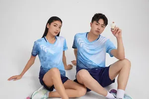 Breathable professional couple's sports jerseys for badminton and tennis in gradient blue