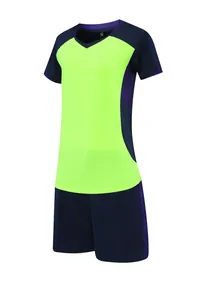 Professional women's quick-dry volleyball uniform set in fluorescent yellow and navy