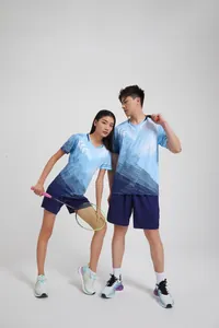 Detail shot of professional gradient blue sports suits worn by models, breathable sport fabric