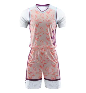 Kurzärmeliges Basketball-Trikot-Set mit pfirsichfarbenem abstraktem Kristallmuster Detail