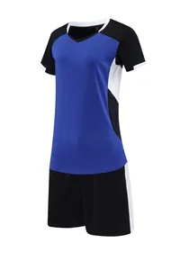 Detail view of the blue and black quick-dry volleyball uniform set for team sports