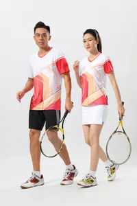 Professional Badminton Tennis Sport T-Shirt Quick Dry Breathable Polyester Spandex Geometric Pattern Men Women Athlete Top
