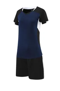 Quick-dry navy blue and black volleyball suit set for professional badminton training