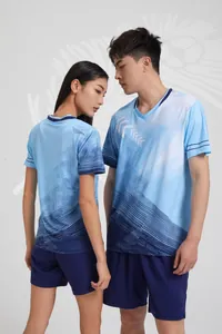 Detail of light blue gradient sports uniform for badminton, tennis and volleyball.