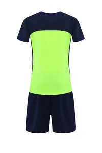 Back view of quick-dry sports uniform set in navy blue and lime green