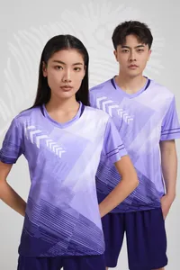 Detailed view of the geometric arrow pattern on the purple gradient sports jersey competition set