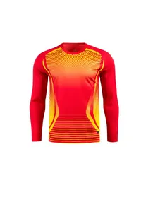 Maillot de gardien de football à manches longues avec un motif dégradé rouge et jaune vif