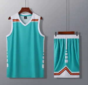 Conjunto profesional de camiseta de baloncesto azul lago con cuello V y pantalón