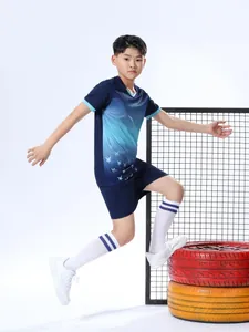Fußball-Set für Kinder Sommer-Trainingsanzug mit blauem Trikot und dunkelblauen Shorts