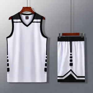 High-quality men's white and black basketball jersey set with training singlet and shorts