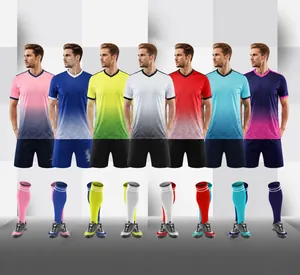 Complete soccer training suit sets for kids and men in multiple gradient color options