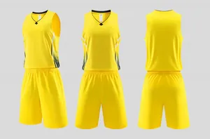 Yellow sleeveless basketball uniform set with side graphic detail