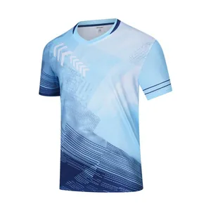 Blue gradient short sleeve sports jersey for professional badminton and tennis competition