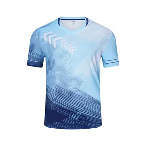 Breathable men's blue gradient sports t-shirt for badminton and tennis competitions