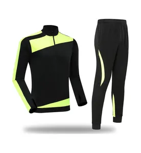 Professioneller schwarz-neongrüner Fußball-Trainingsanzug mit 1/4-Reißverschlussjacke