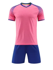 Professional pink and blue soccer training jersey set with chevron stripe patterns