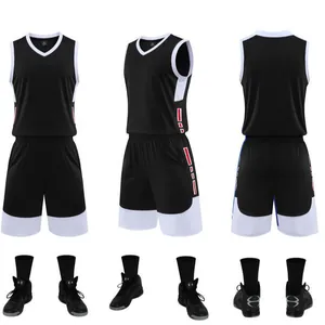 Professional black basketball uniform set including jersey shorts socks and shoes