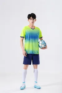 Professional soccer training uniform set for men with yellow and blue gradient design