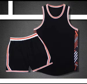 Black American basketball uniform set with orange and white striped accents for team training