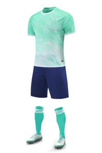 Adult mint green geometric soccer jersey set with navy shorts and socks for sports