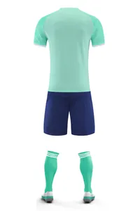 Back view of mint green and navy blue adult soccer uniform set for professional training