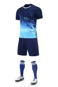 Full soccer uniform set with blue gradient jersey, navy shorts, and matching socks
