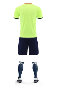 Detailed back view of neon yellow and navy blue sports training suit set for football players