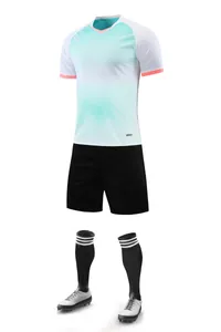 Adult and kids soccer training uniform set featuring gradient jersey and striped socks