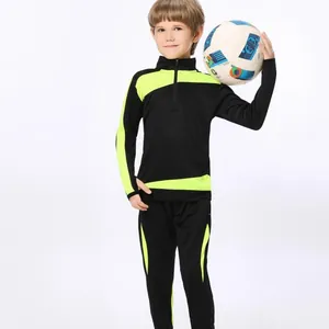 Survêtement de football enfant, ensemble noir et vert fluo à manches longues et pantalon