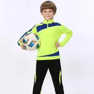 Ensemble d'entraînement de football jaune fluo et bleu pour enfants avec pantalon noir