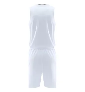 Back view of professional white sleeveless basketball jersey and shorts sports uniform set