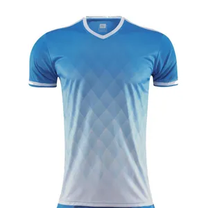 Blauw-wit kleurverloop voetbalshirt met ruitpatroon voor actieve sporttraining