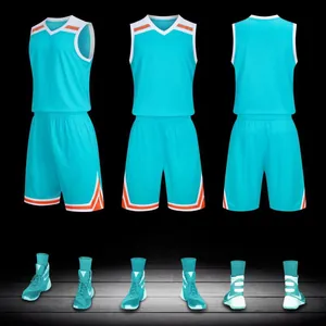 Cyan basketball uniform set with breathable jersey, matching shorts and sports shoes