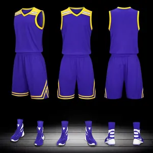 Professional purple and yellow basketball training suit shown from multiple angles