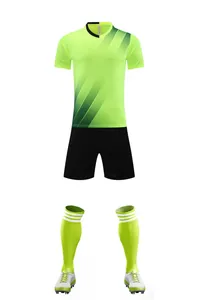 Fluorescent green soccer jersey set with black shorts and matching socks for sports