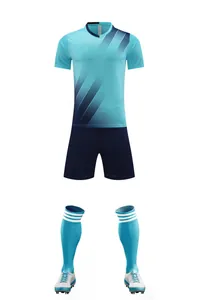 Full set of blue gradient soccer training gear including jersey, shorts, socks, and shoes
