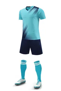 Professional light blue quick-dry soccer uniform set including jersey and shorts