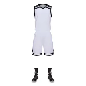 Complete basketball training uniform set including white jersey, shorts, and black shoes