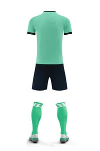 Detailed back view of mint green soccer uniform kit including jersey, shorts and socks