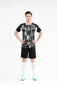 Fußball-Trikot-Set für Herren mit geometrischem Löwen-Print Kurzarm-Sportbekleidung