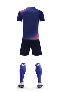 Detailed back view of a navy blue and pink quick-dry soccer uniform set for training