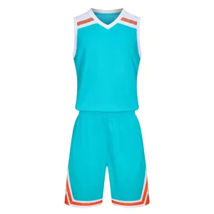 Turquoise breathable mesh basketball training jersey and shorts set for men and women